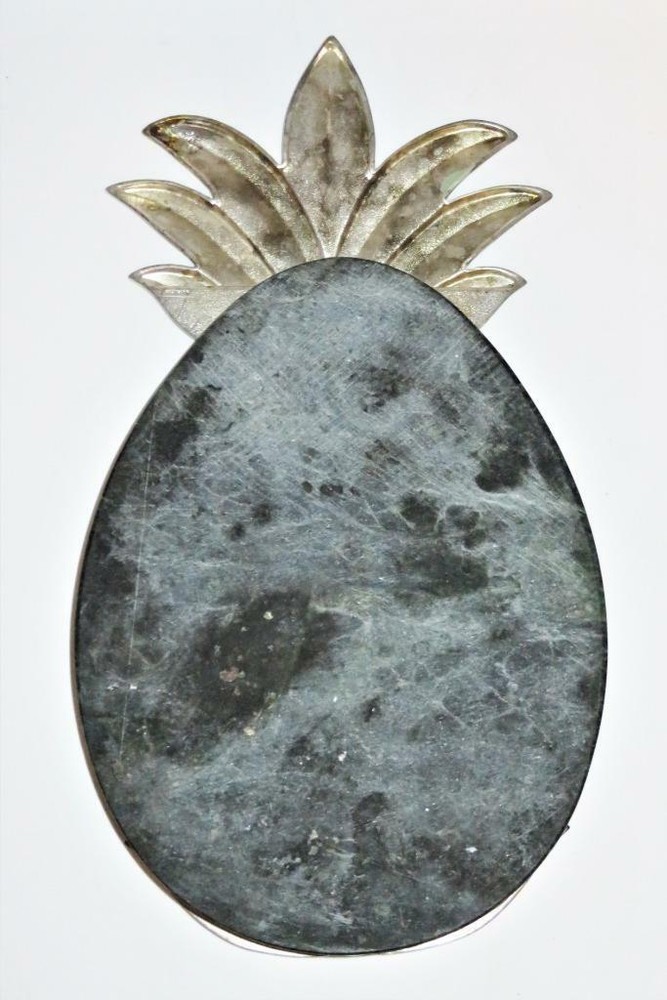 Godinger Silver Plated Pineapple Green Marble Cheese Cutting Board w/ Knife 13"
