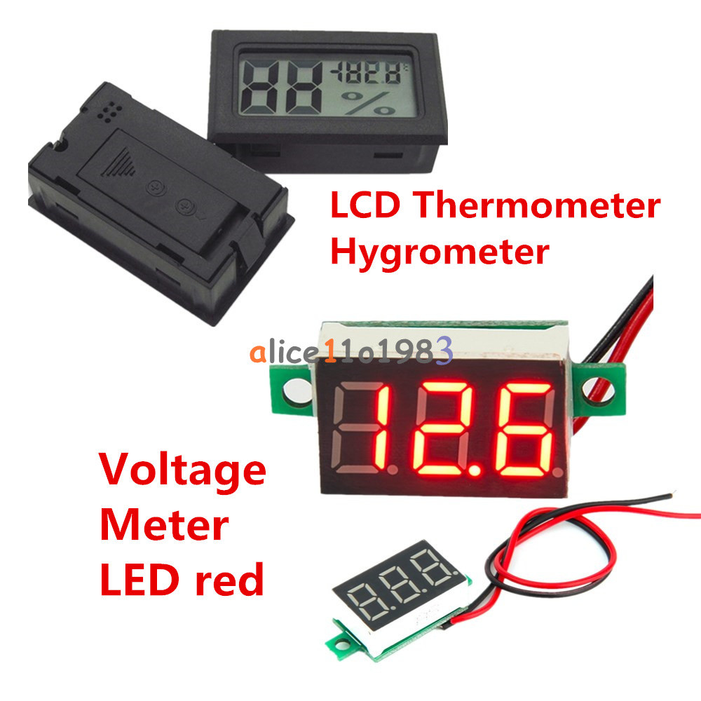 Red LED Voltage Meter Digital LCD Temperature Humidity Thermometer Hygrometer