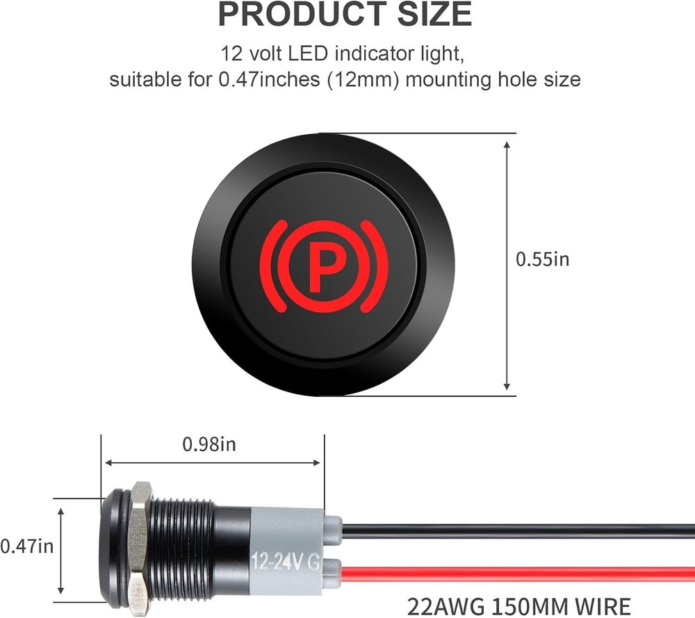 12V LED Indicator Small Light Indicator Waterproof 1/2(12Mm) Panel Cutout 12V