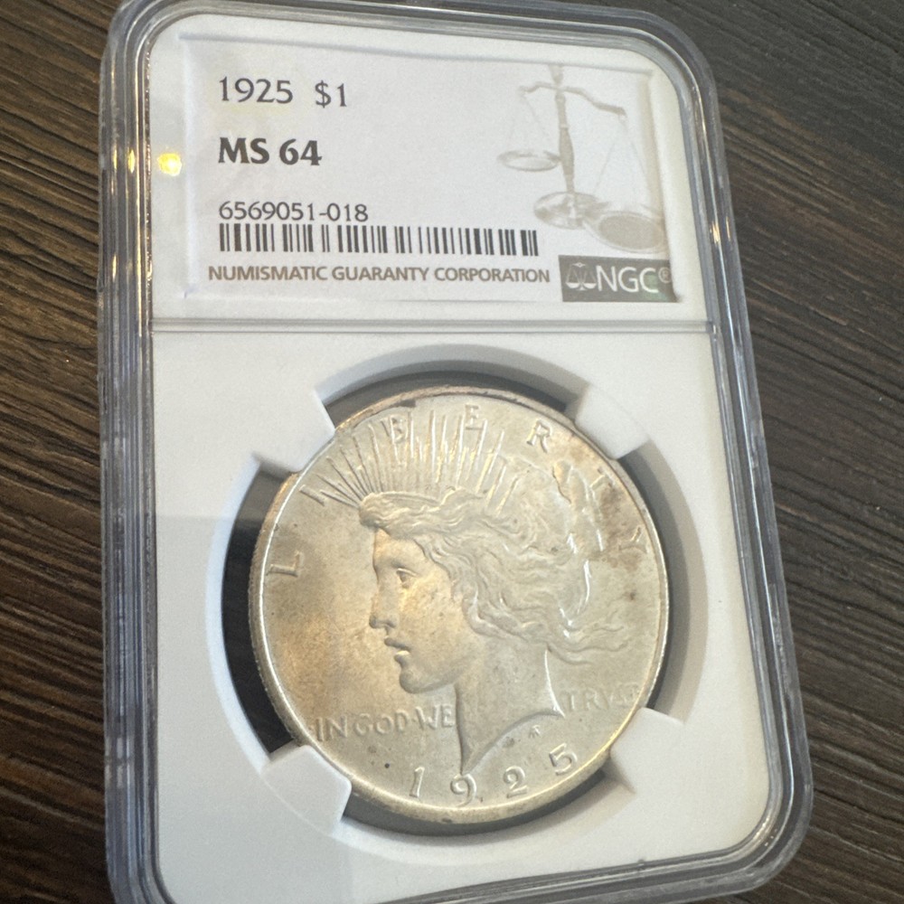 Peace Silver Dollar 1925 - 90% Silver Verified - NGC MS64