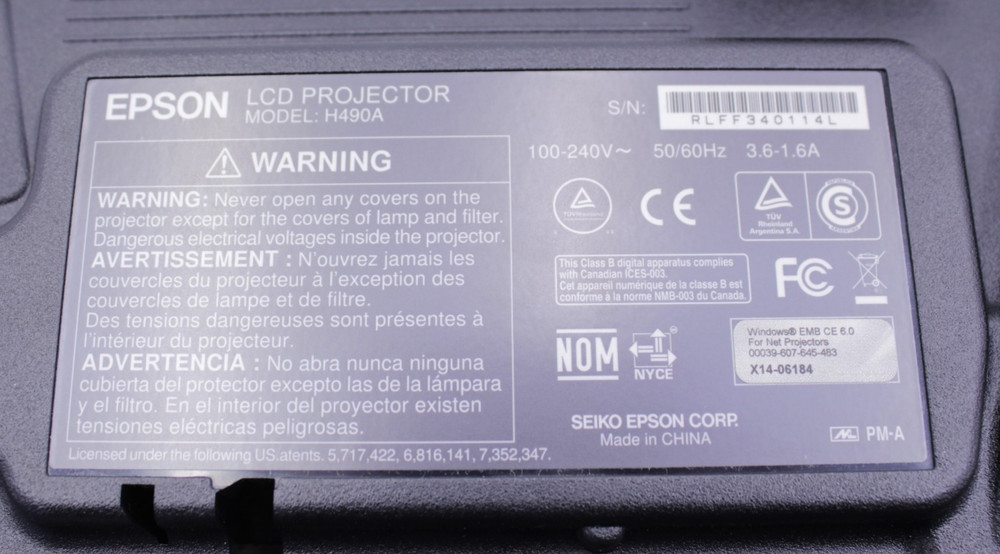 Epson PowerLite 1955 Model H490A Projector 325 Hours w/ Remote - Tested
