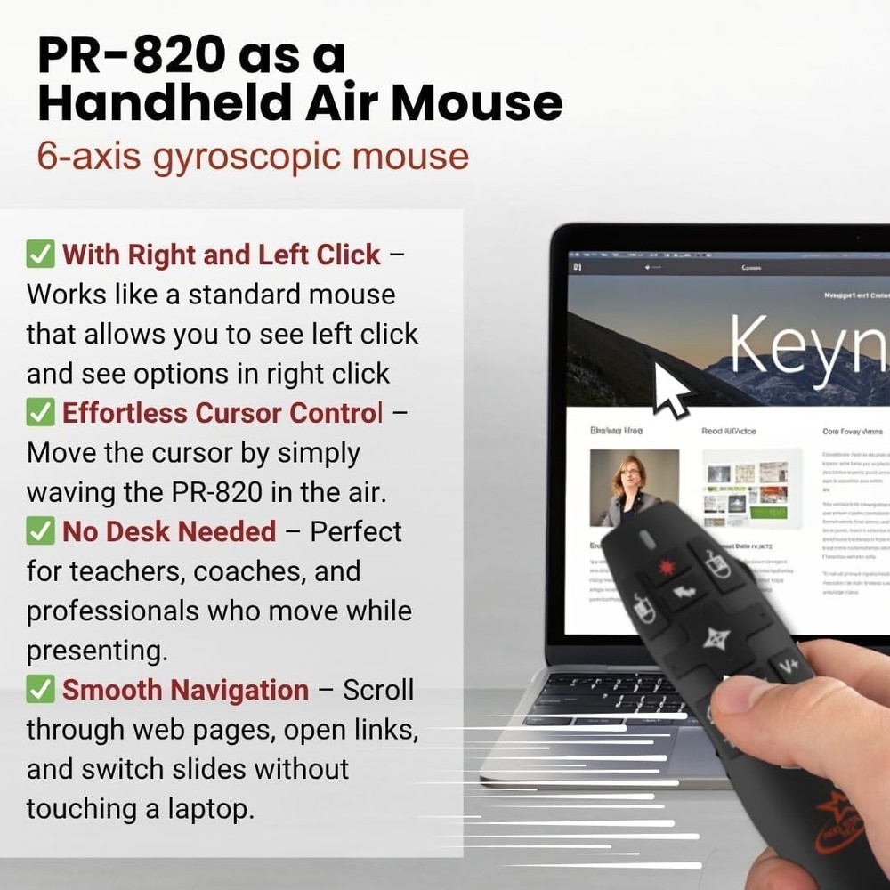 PR-820 Wireless Presentation Clicker RF Laser Pointer for Mac Windows