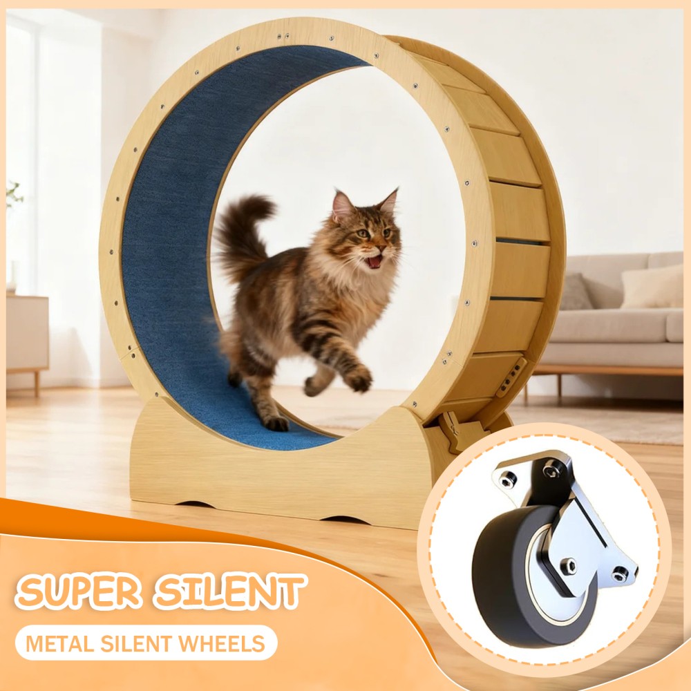 42" Cat Exercise Wheel - Solid Wood Treadmill with Detachable Carpet for Cats