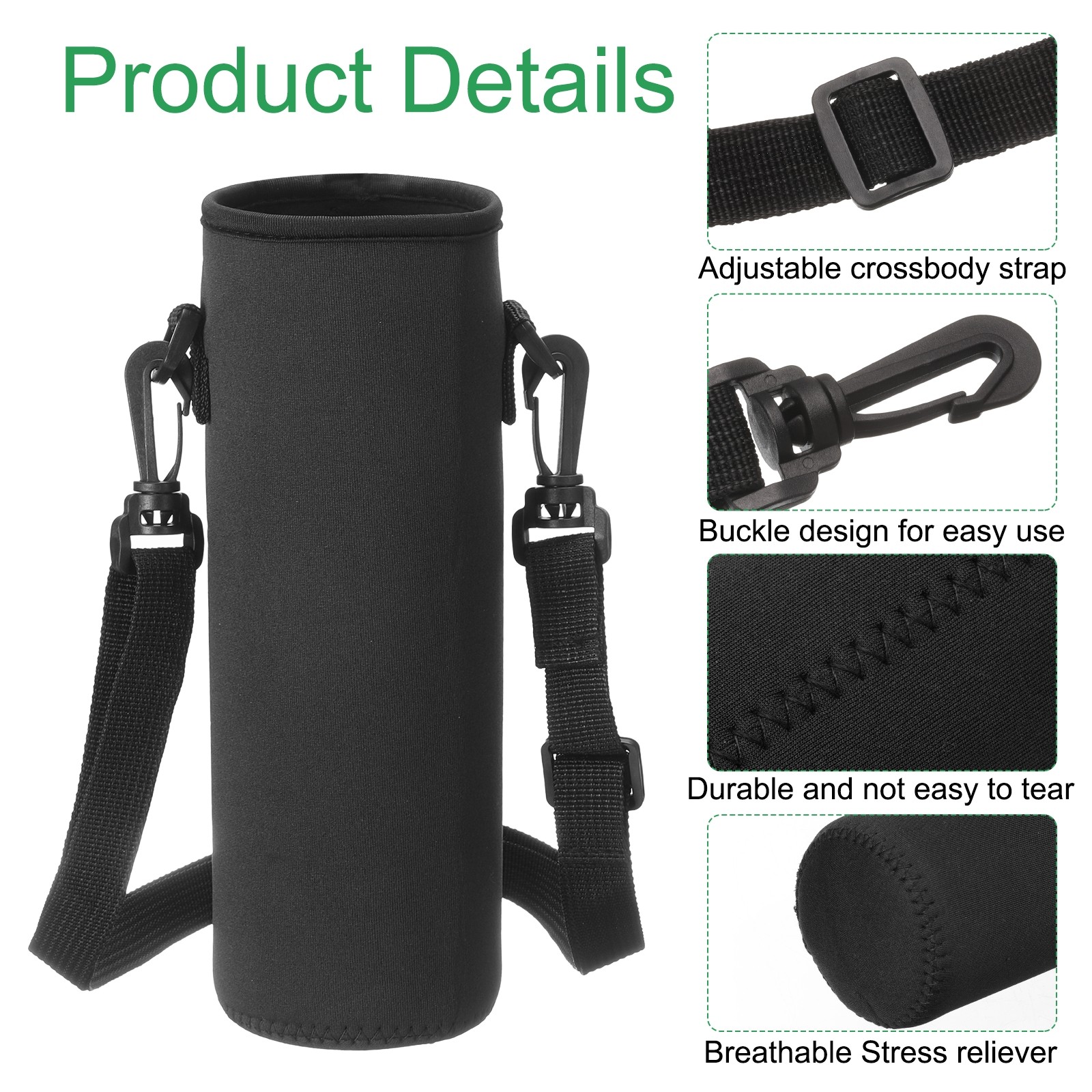 2pcs 40 oz Neoprene Insulated Water Bottle Sleeve with Strap Black