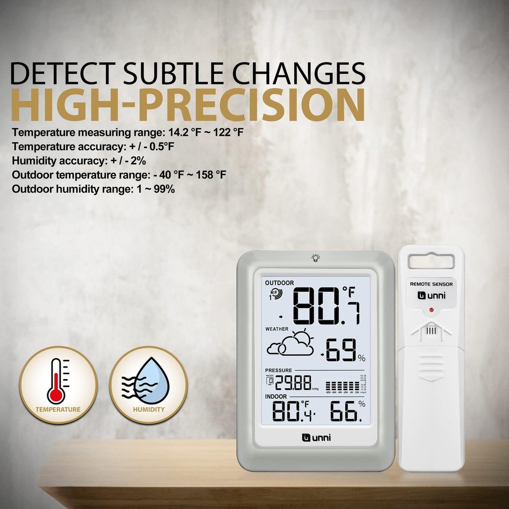 Wireless Weather Stations, with 330ft Range Sensor and Medium, White+Grey