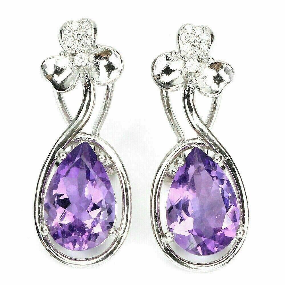 Silver Earrings Pendant Amethyst Genuine Natural Mined Gems Solid Sterling