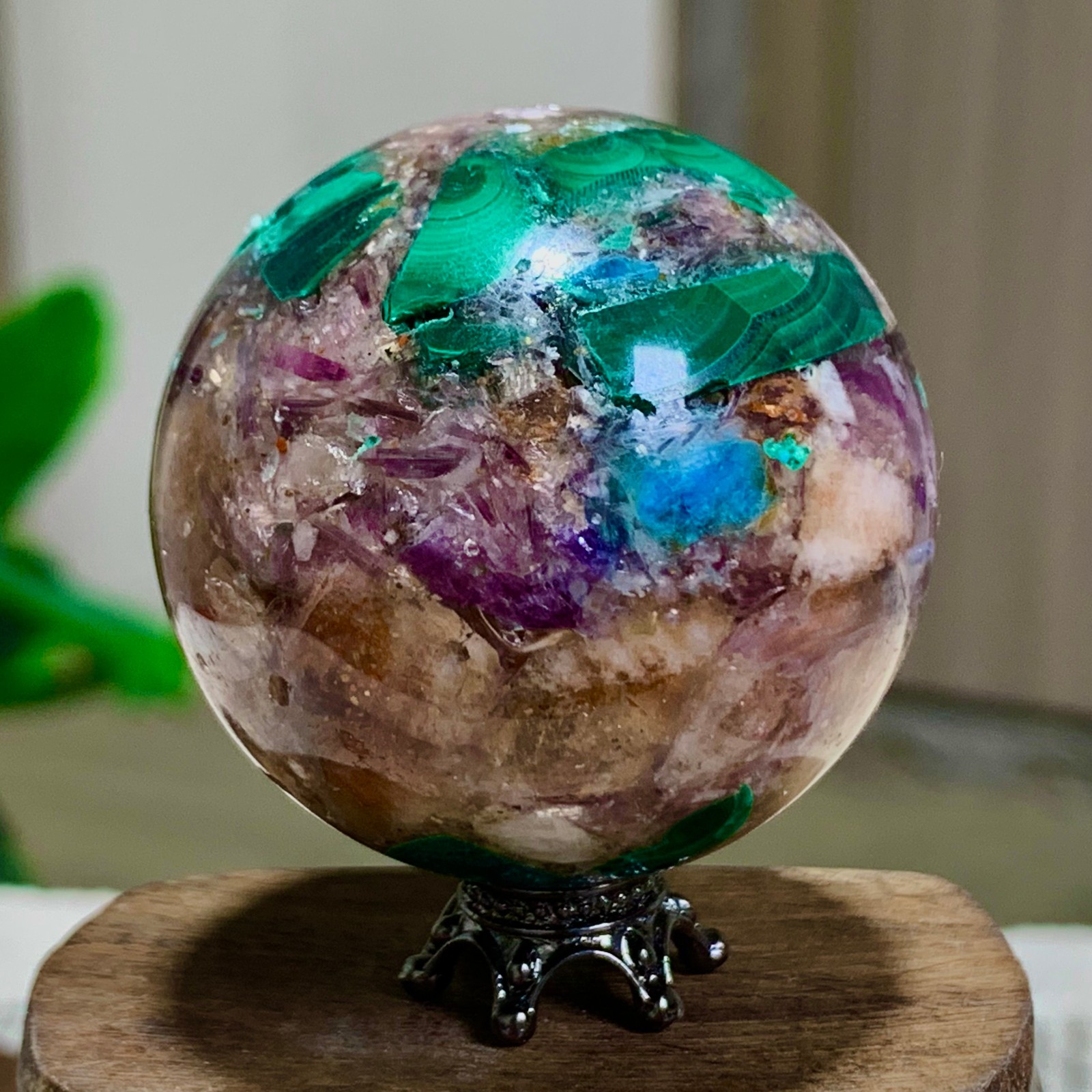 105G Newly discovered rare malachite purple mica symbiotic sphere restoration