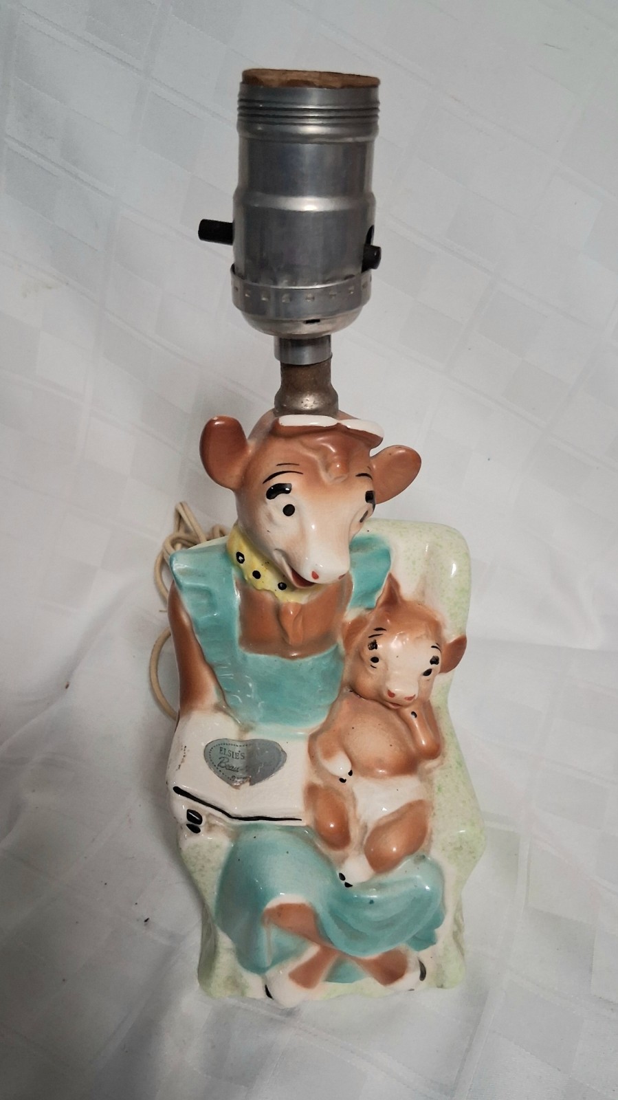 Elsie The Cow Pottery Lamp With Shade Rare Vintage
