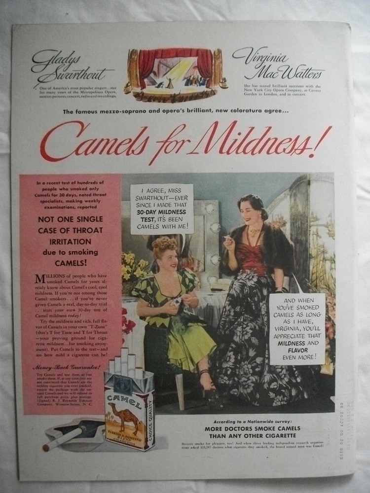 VTG 1949 Original Magazine Ad Camel Cigarettes For Mildness Gladys Swarthout