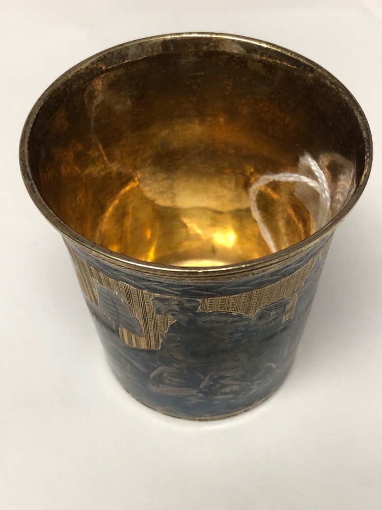 Russian antique silver niello beaker