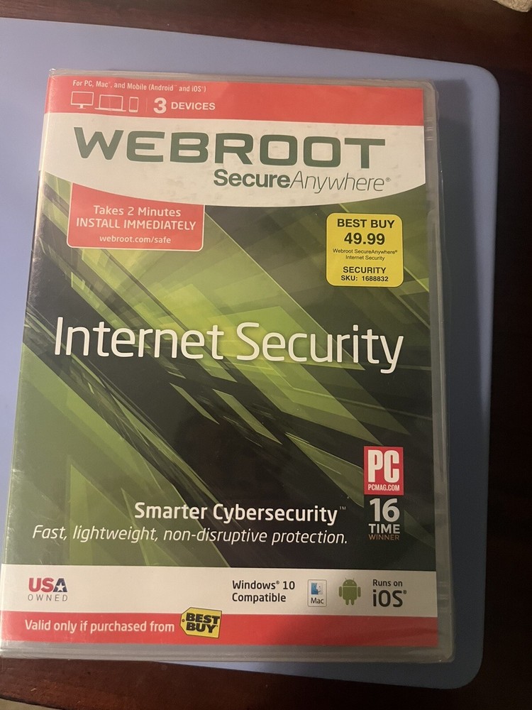 Webroot Secure Anywhere Antivirus Software Internet Security 3-Device New SEALED