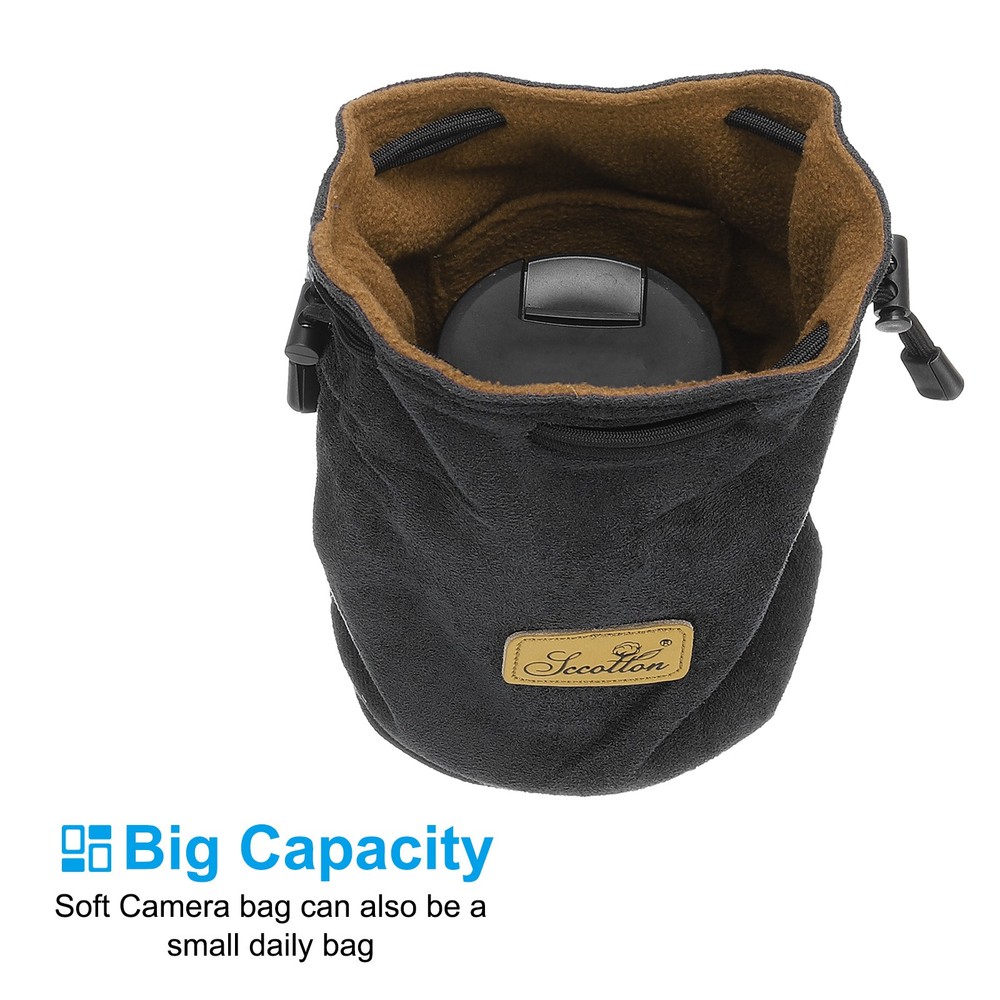 Soft Camera Pouch, L Size Flannel Camera Lens Case, Black (Round)