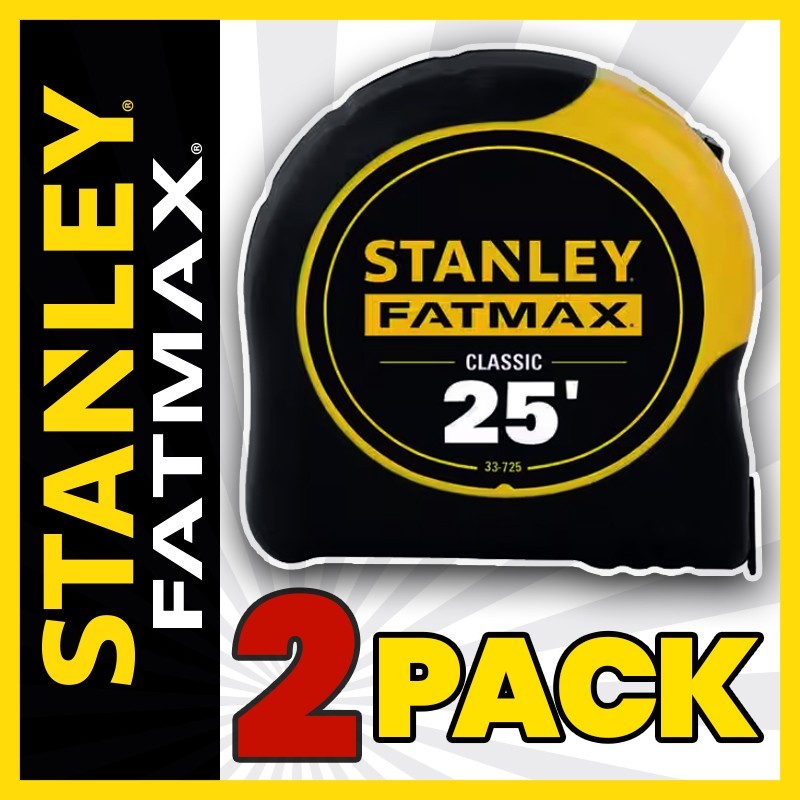 x2 - Stanley FatMax 25 Foot Tape Measure 2 Pack (33-725)