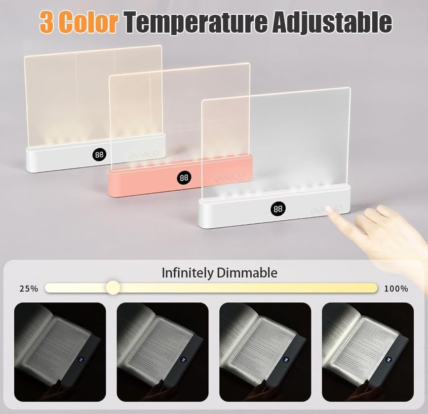 Dimmable LED Book Light with Timer, Rechargeable Clip-On Reading Lamp (Pink)