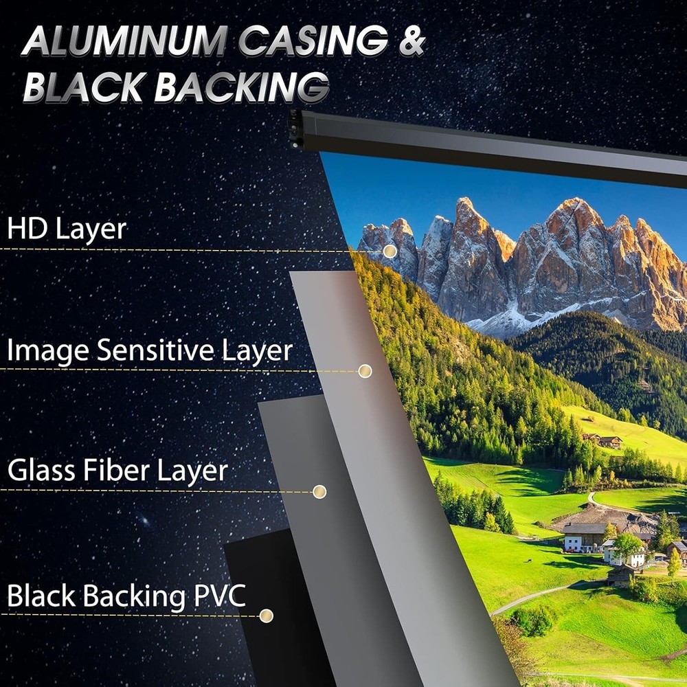 Fast Setup 100" Motorized Projector Screen - 160° Viewing Angle, Remote Ready