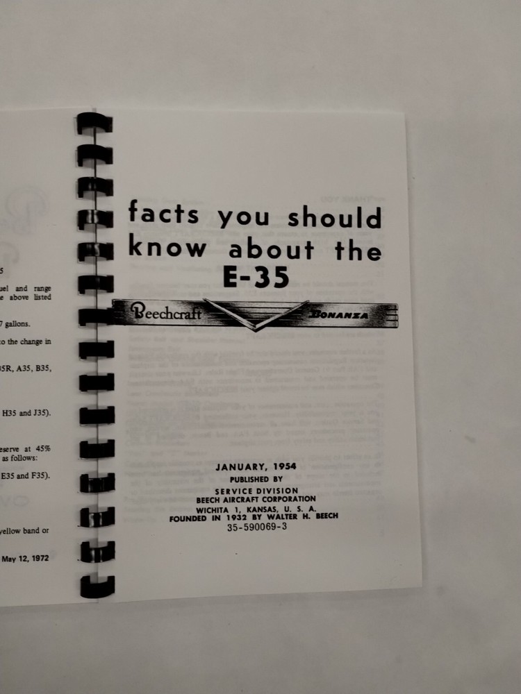 Beechcraft Bonanza Model E35 Owner's Manual-Copy