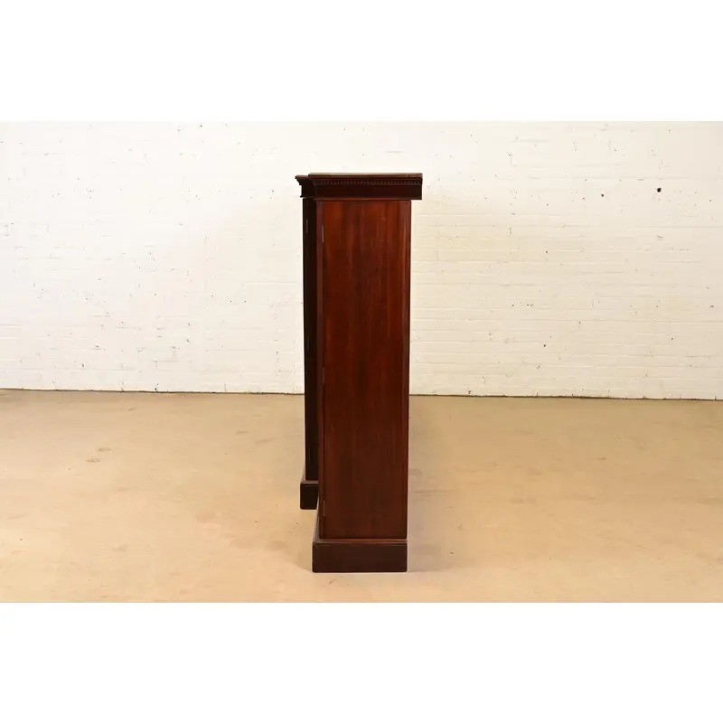 Antique Georgian Carved Mahogany Breakfront Bookcase Cabinet, Circa 1900