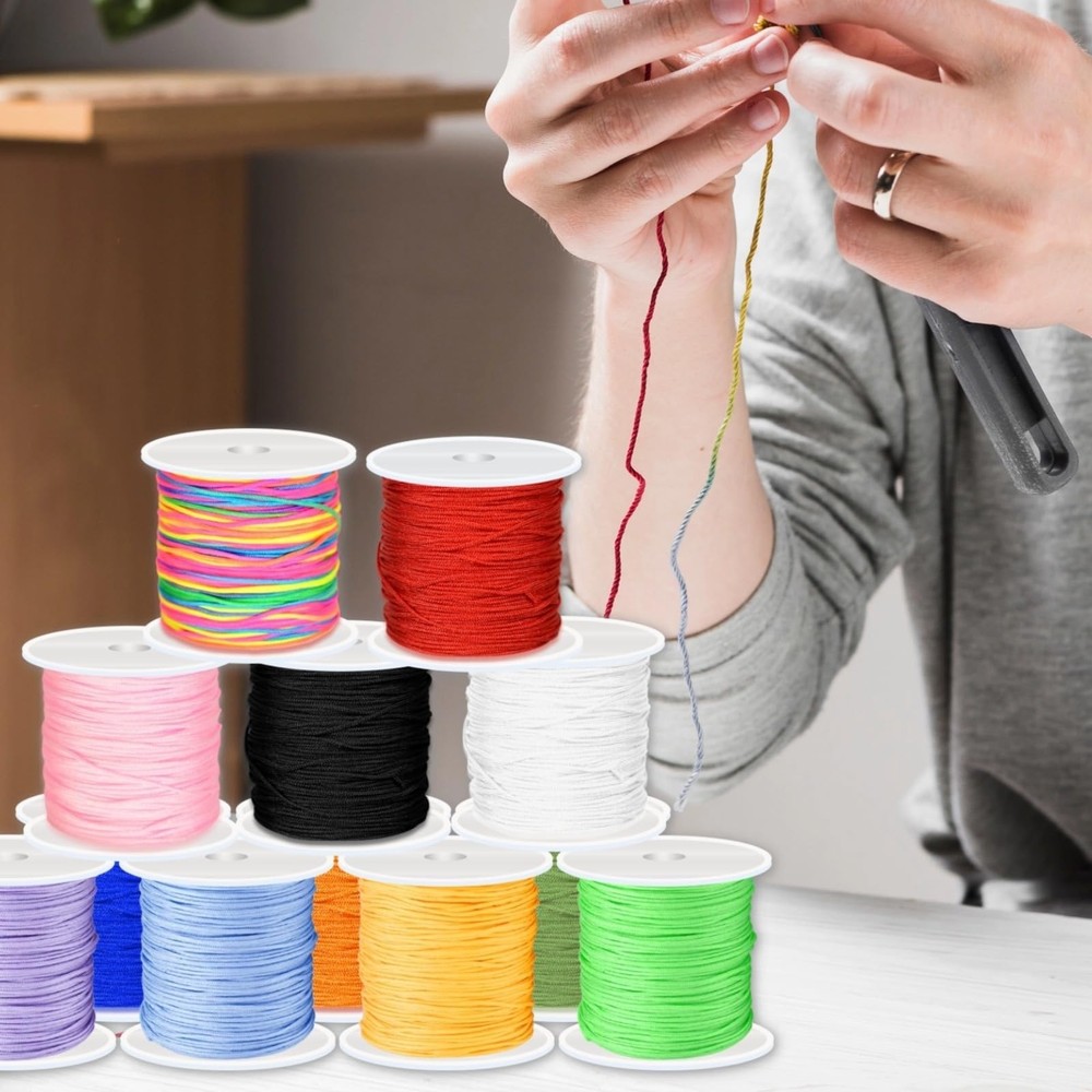 12 Rolls Nylon String for Bracelets Making, 0.8 mm Cord Multicolor