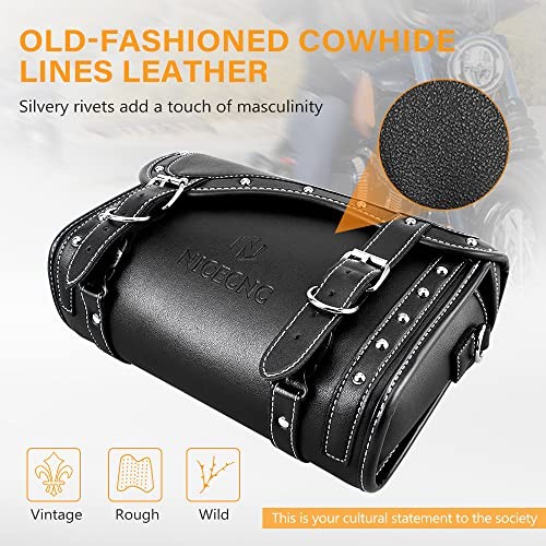 Vintage Motorcycle Front Fork Bag, Universal Black-Calfskin Pattern-Large