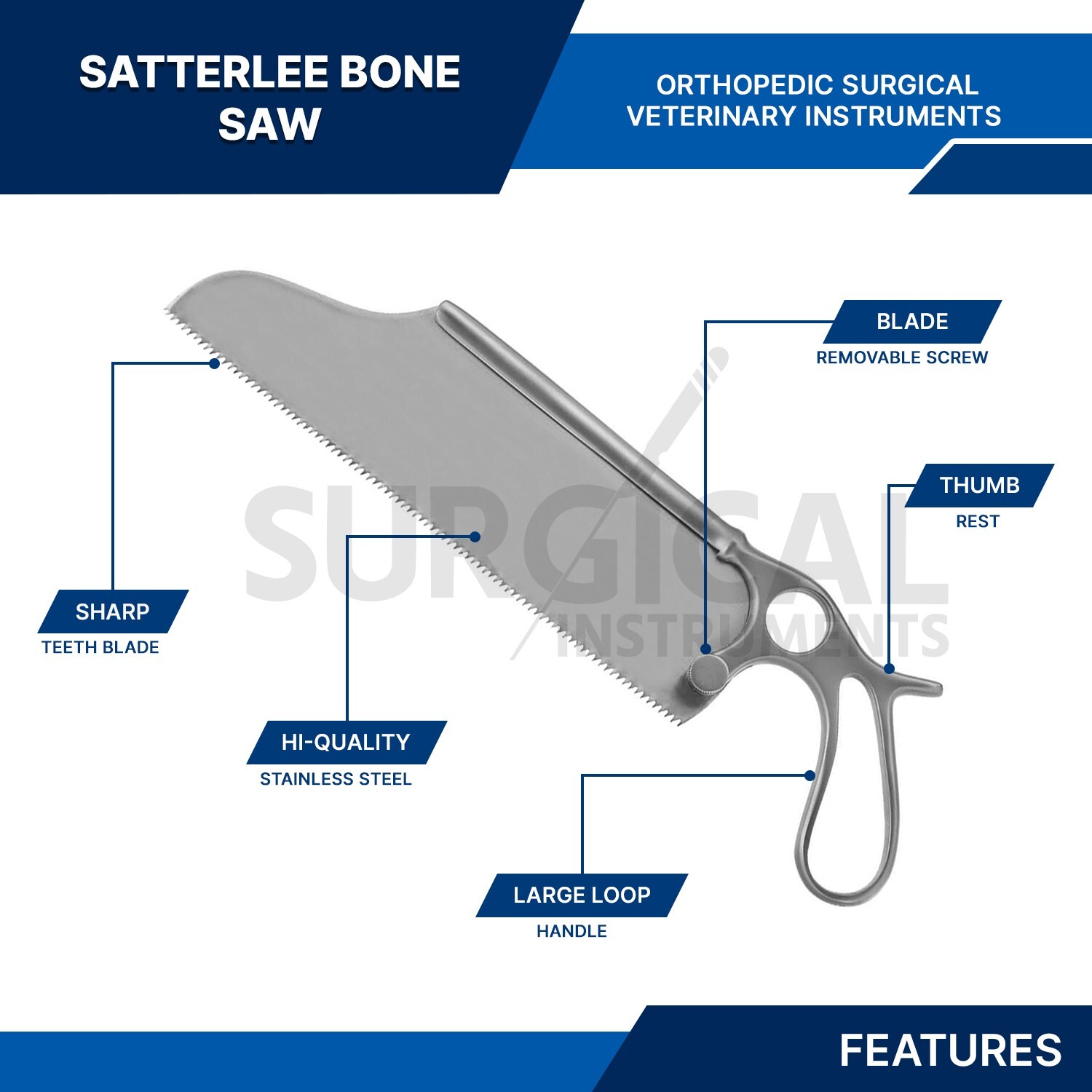 Satterlee Bone Saw 13" Orthopedic Surgical Veterinary Instruments German Grade
