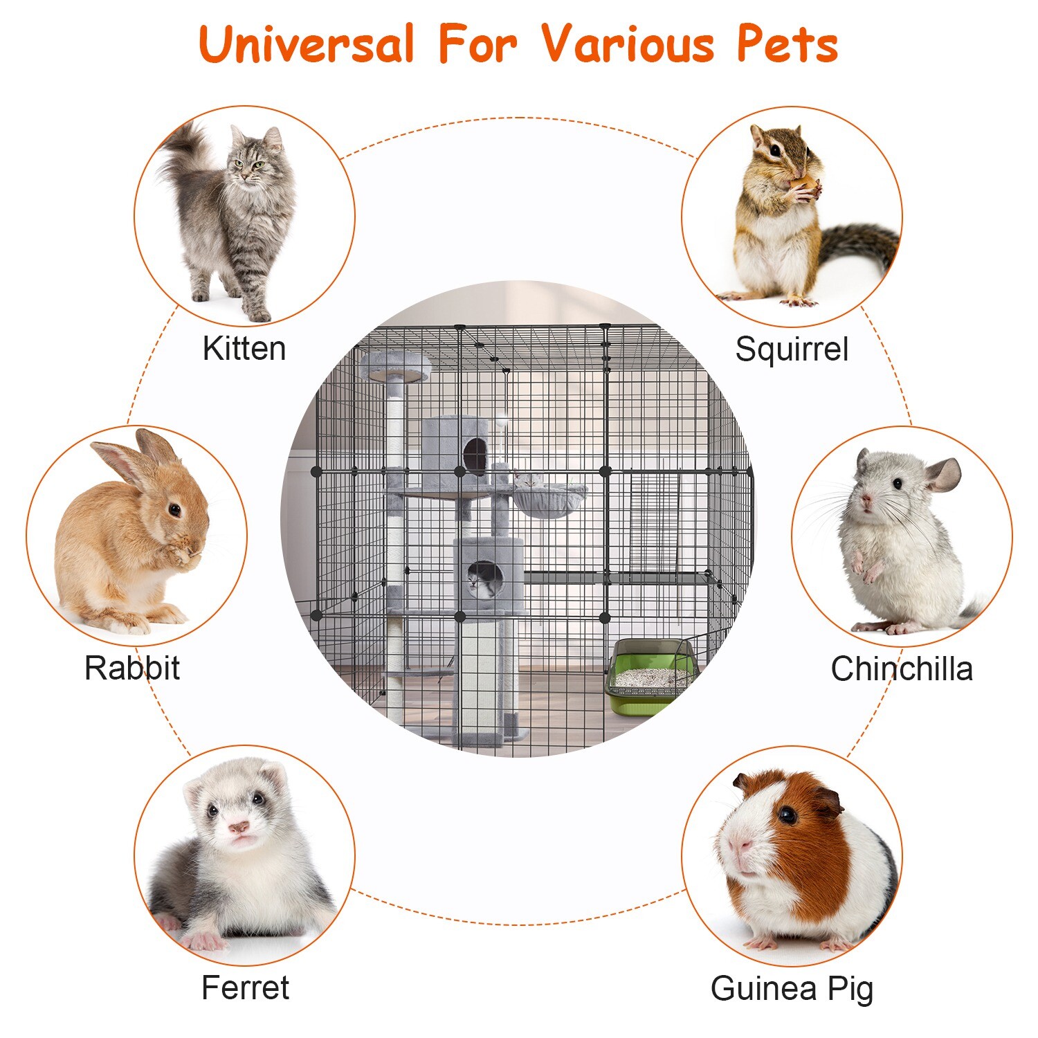 4 Type Large Cat Cage Enclosure Metal Wire Kennel DIY Playpen Catio with Hammock