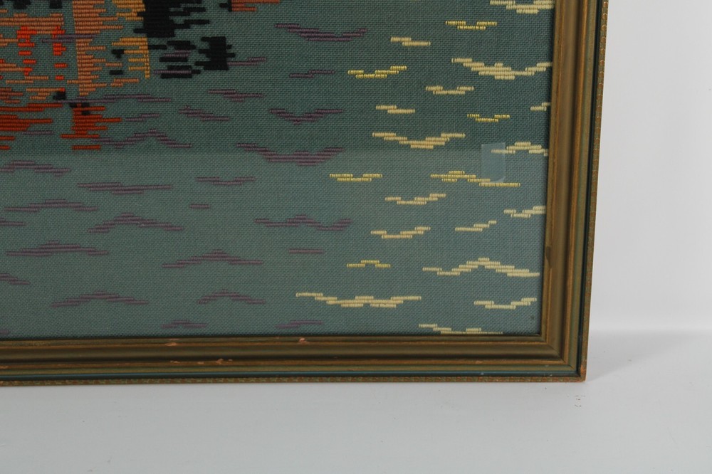 Needlepoint Mid Century Modern Boho Seaside Castle Framed Realism Needlepoint