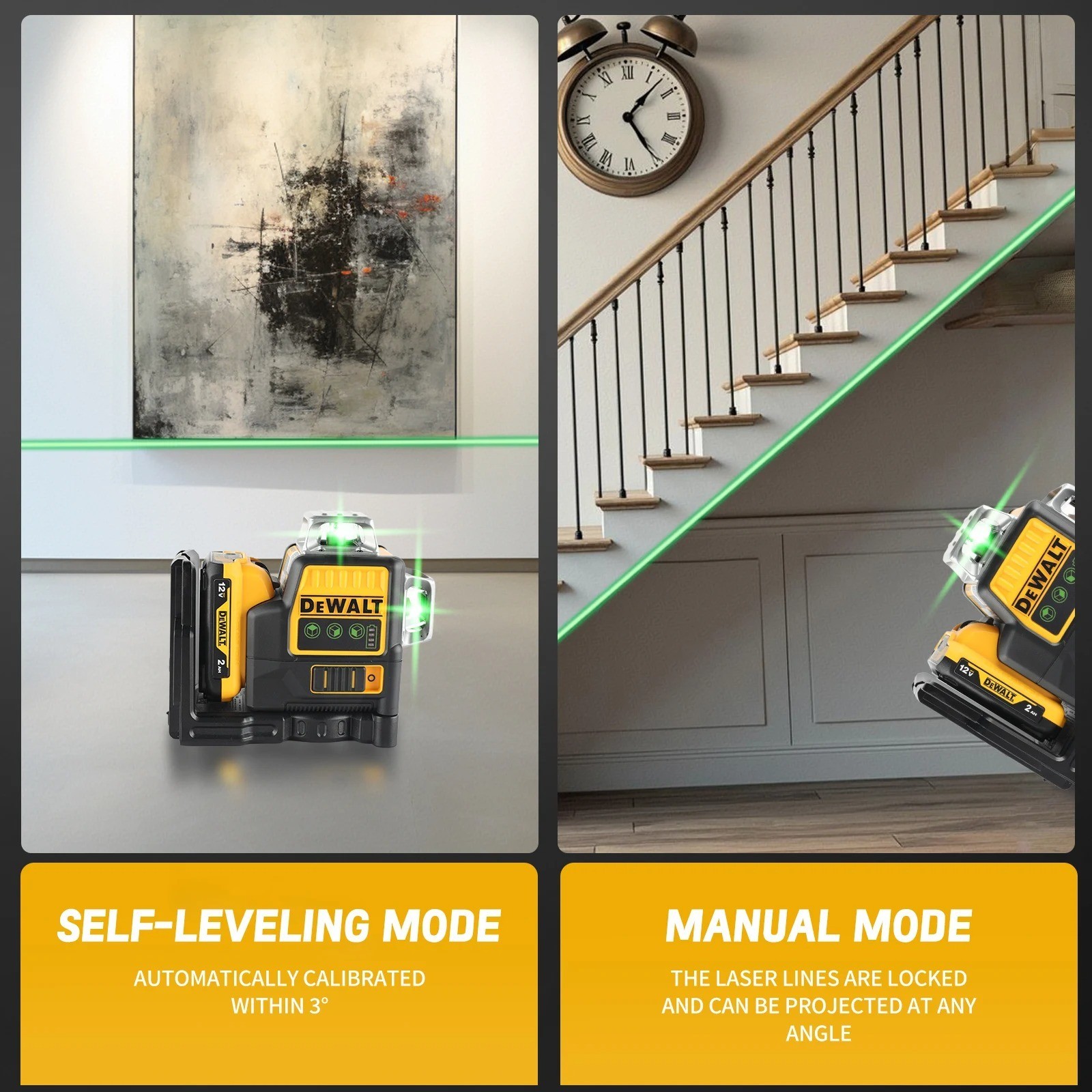 DeWalt DW089LG 12V Green Line 3 x 360 Laser Level Laser Battery+Charger US