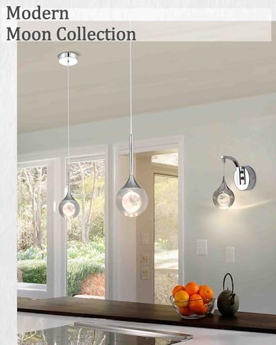 2 Pack Modern Crystal Moon Pendant Lights, Dimmable Natural Chrome, 2 Pack