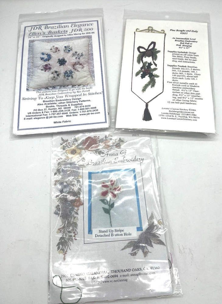 3 Brazilian Dimensional Embroidery - Printed Patterns - Anna G - Loretta's - JDR