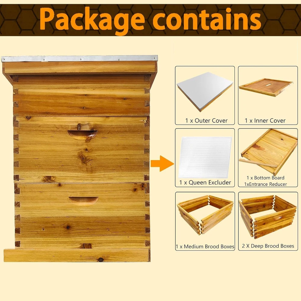 3 Layers Beehive Complete Box Kit Langstroth Beekeeping 2 Deep and 1 Medium