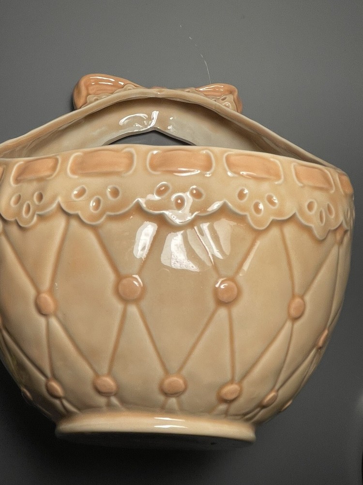 Ceramic Easter Basket Serving Bowl 7x11” Pink Spring Decor