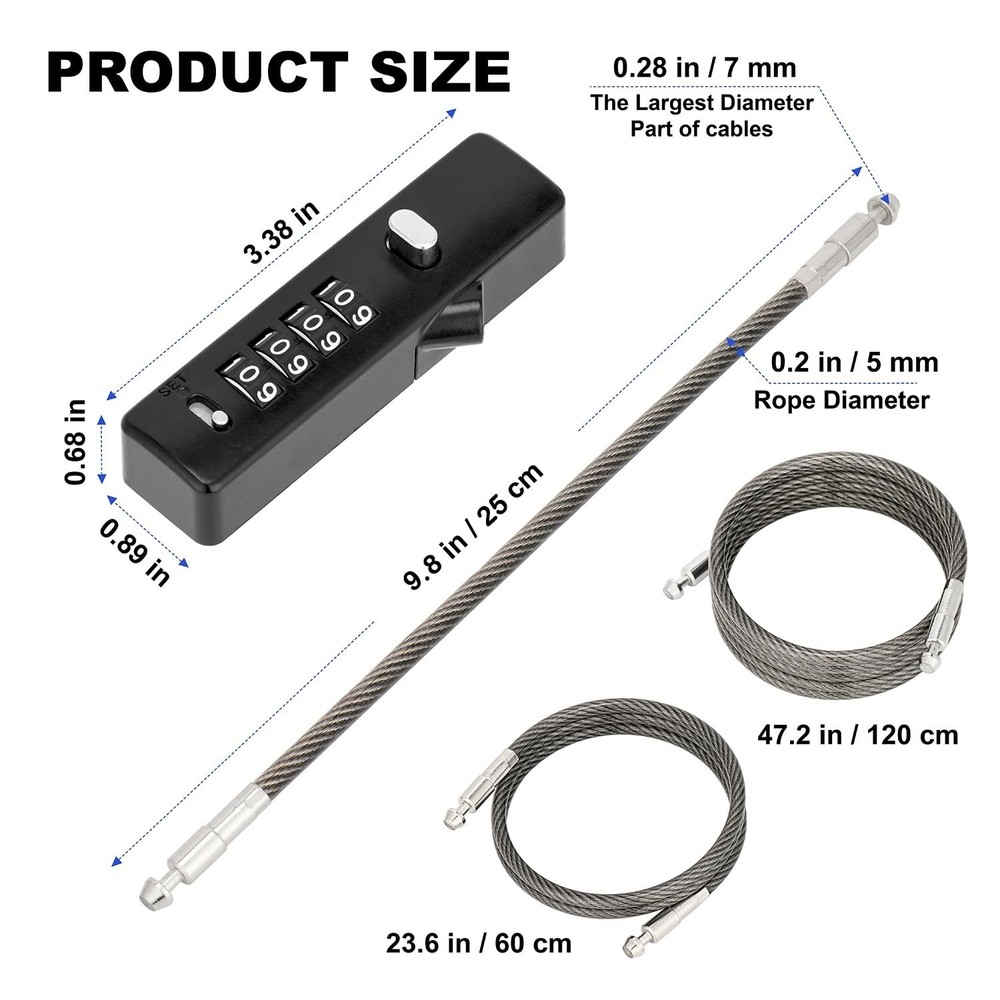 Combination Cable Lock with 3 Interchangeable Steel Braided Cables, Security ...