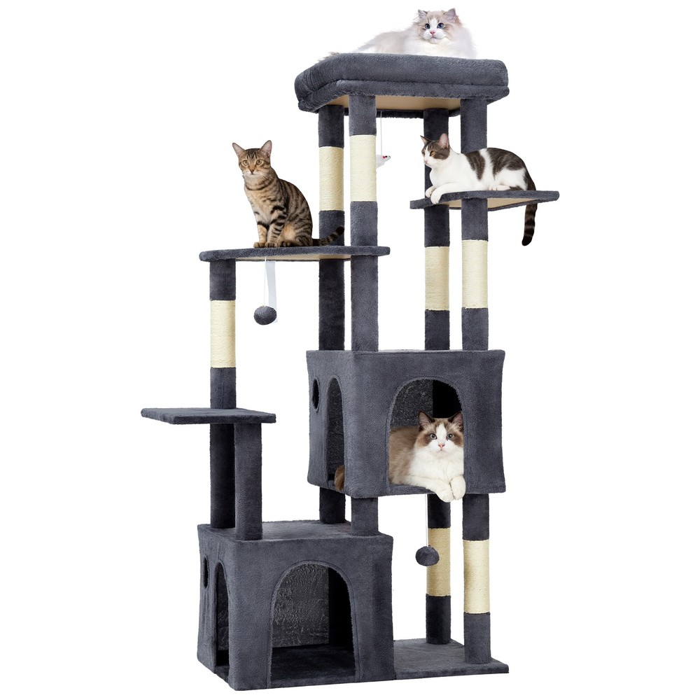 61'' Heavy-Duty Multi-Level Cat Tree Tower with 2 Spacious Condos for Large Cats