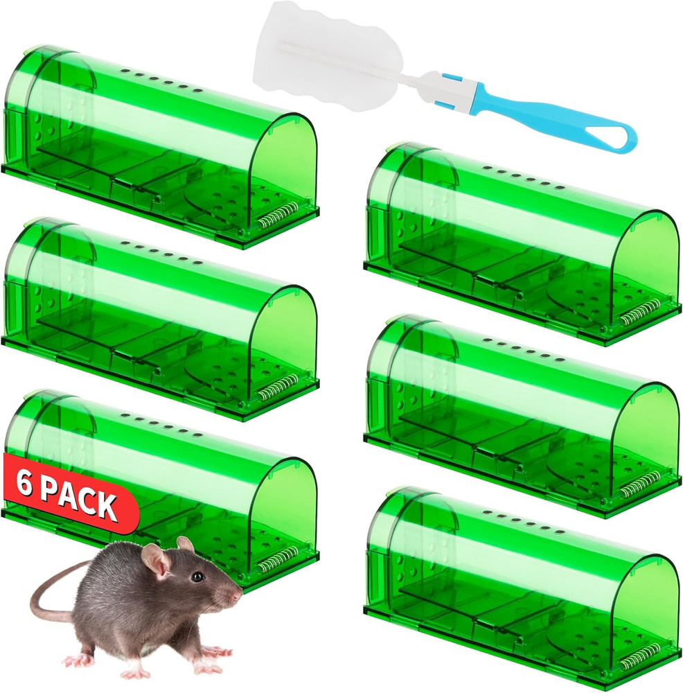 Humane Mouse Traps 6 Pack, Live Mouse Traps for Mice, Reusable with Cleaning Bru