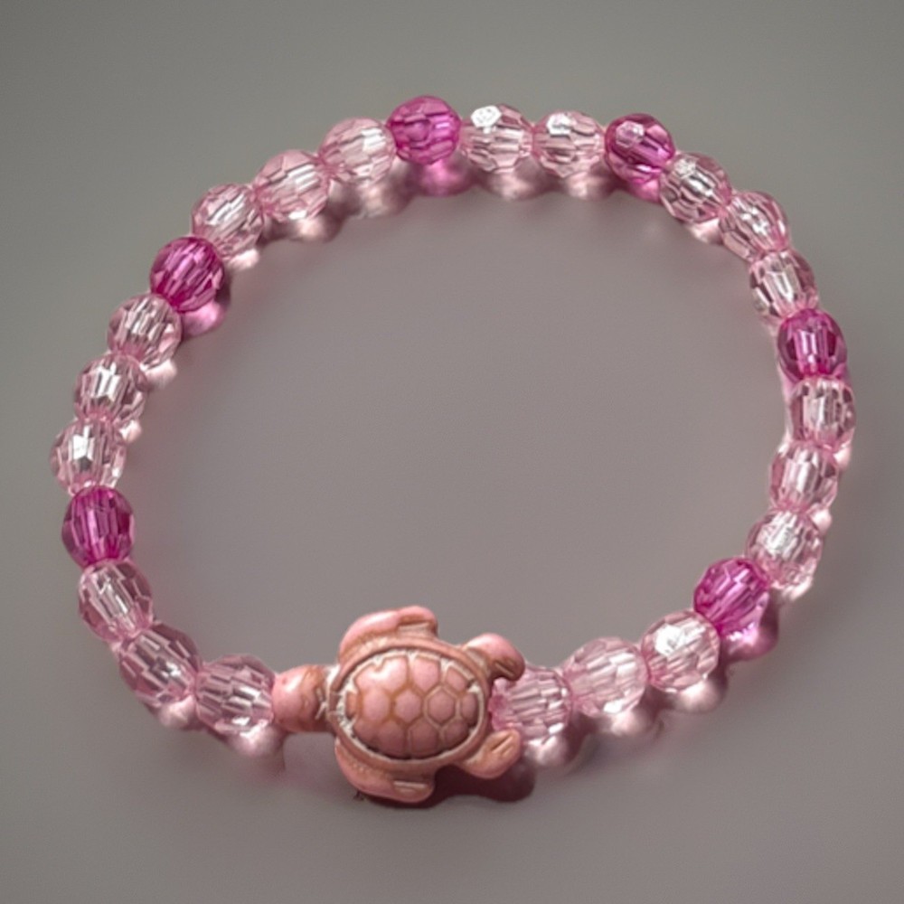 Handmade Pink Turtle Charm Beaded Bracelet