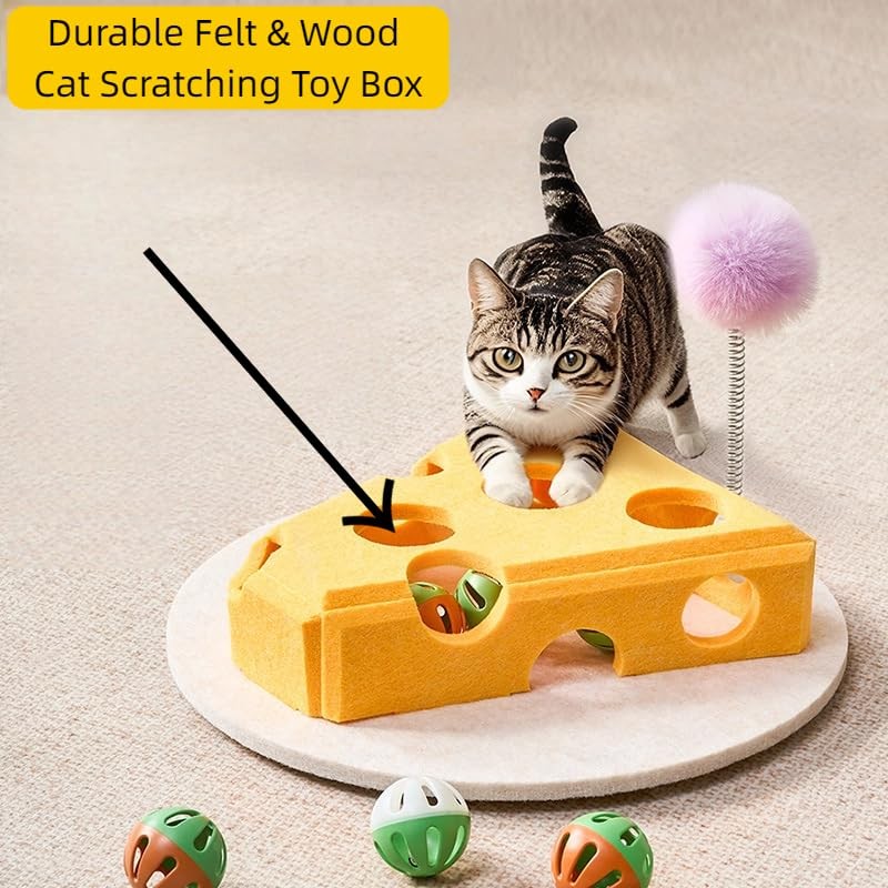 JoyFurEver Cat Ball Toy, Interactive Cheese Design, Yellow