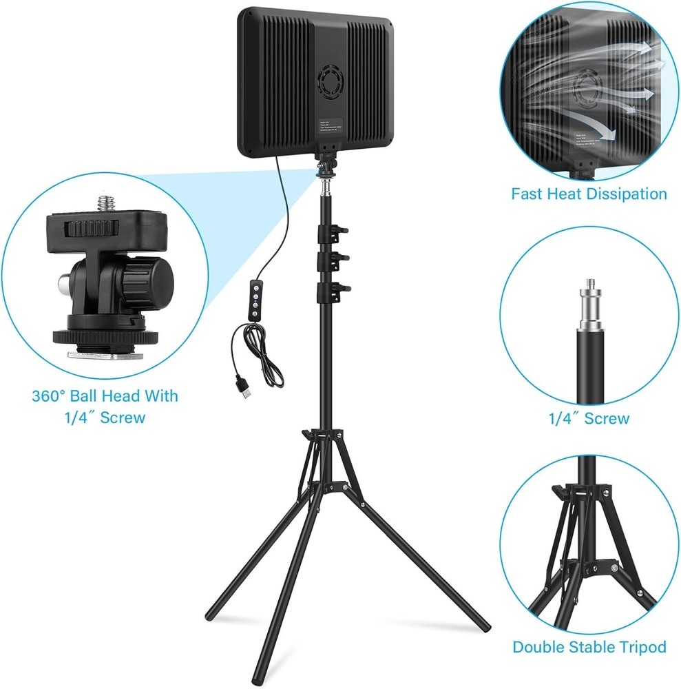2 Pack Adjustable LED Video Light & 63" Tripod Perfect for Vlogging & Streaming