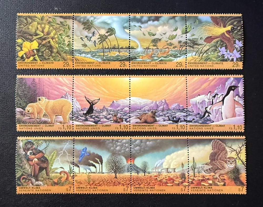 United Nations 1993 Environment Climate Strips From  All 3 Offices