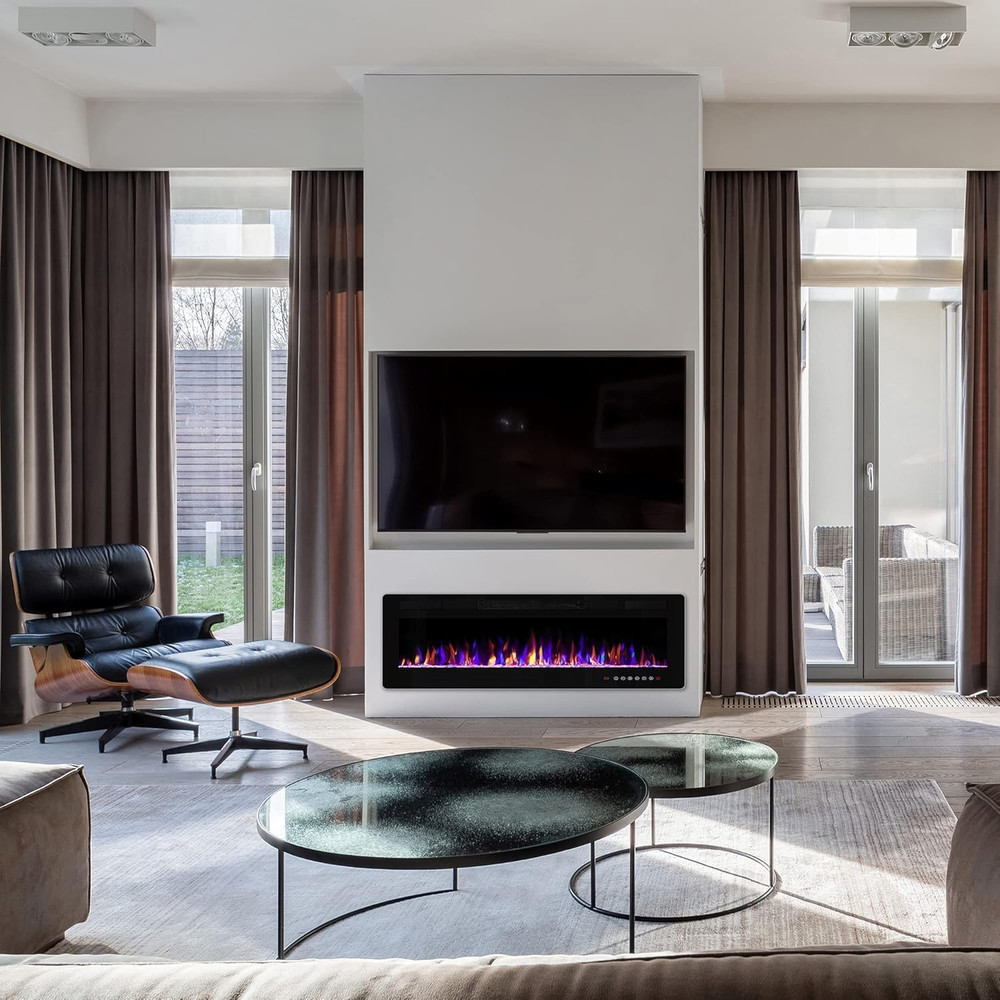 60" Electric Fireplace Insert with Remote, Thermostat & Adjustable Flames