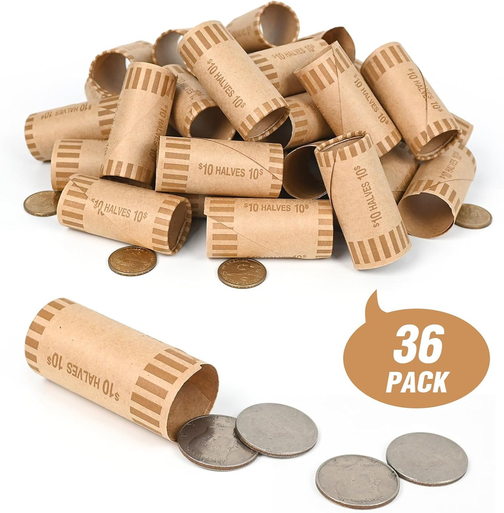 36 PCS Preformed Coin Wrappers for Half Dollars - Only Brown Rolls