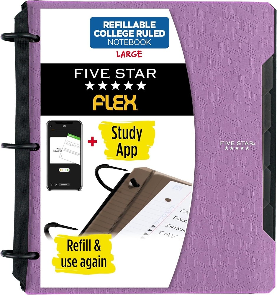 Flex Refillable Notebook + Study App, College Ruled Paper and 1 Inch TechLock...