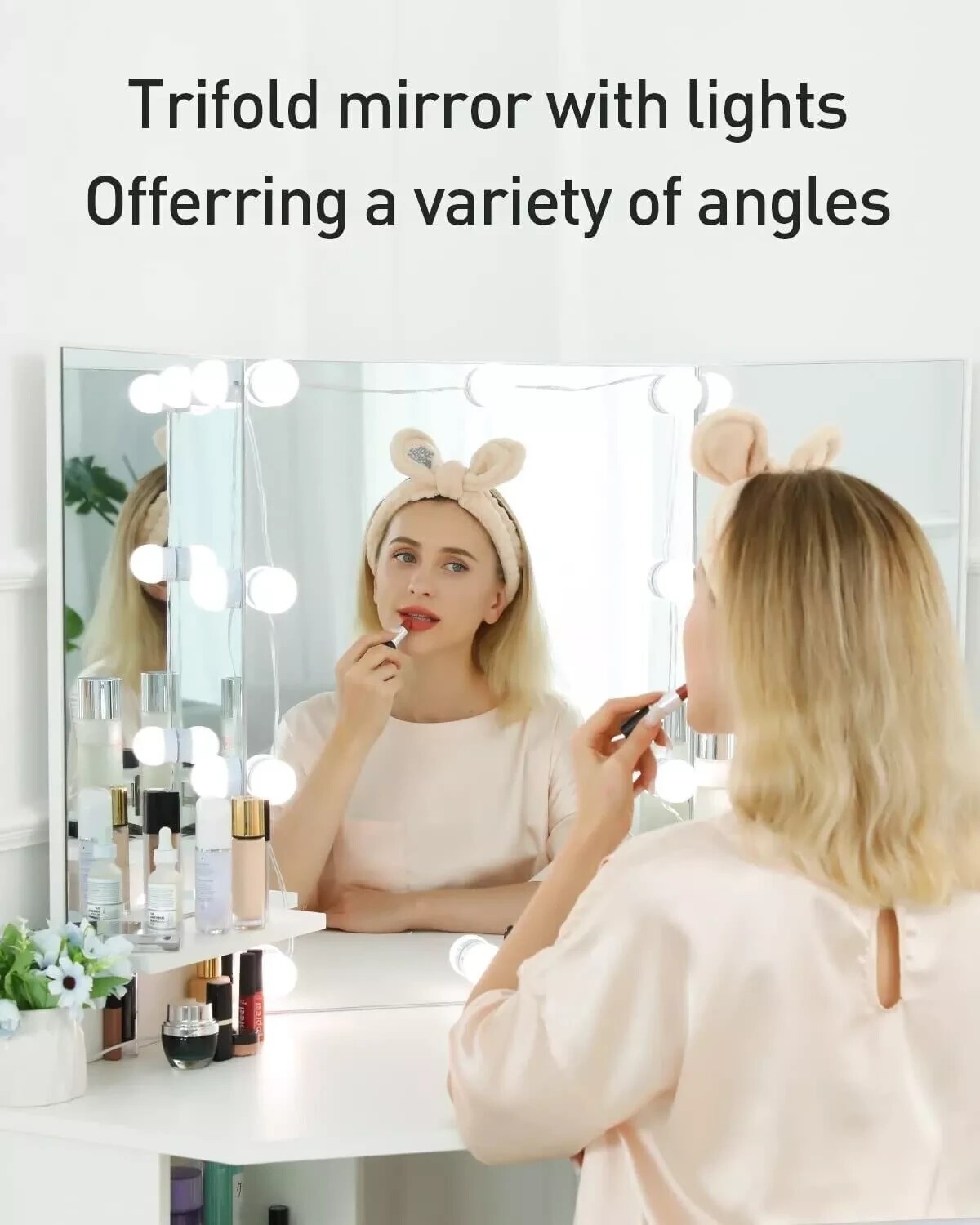 Corner Makeup Vanity Desk Bedroom Vanity Table with Lighted Mirror Girls Vanity~