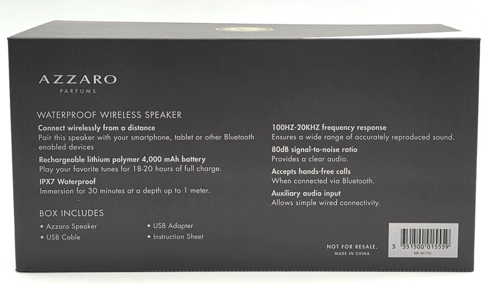 Azzaro Parfums Waterproof Bluetooth & Wireless Speaker New in Box