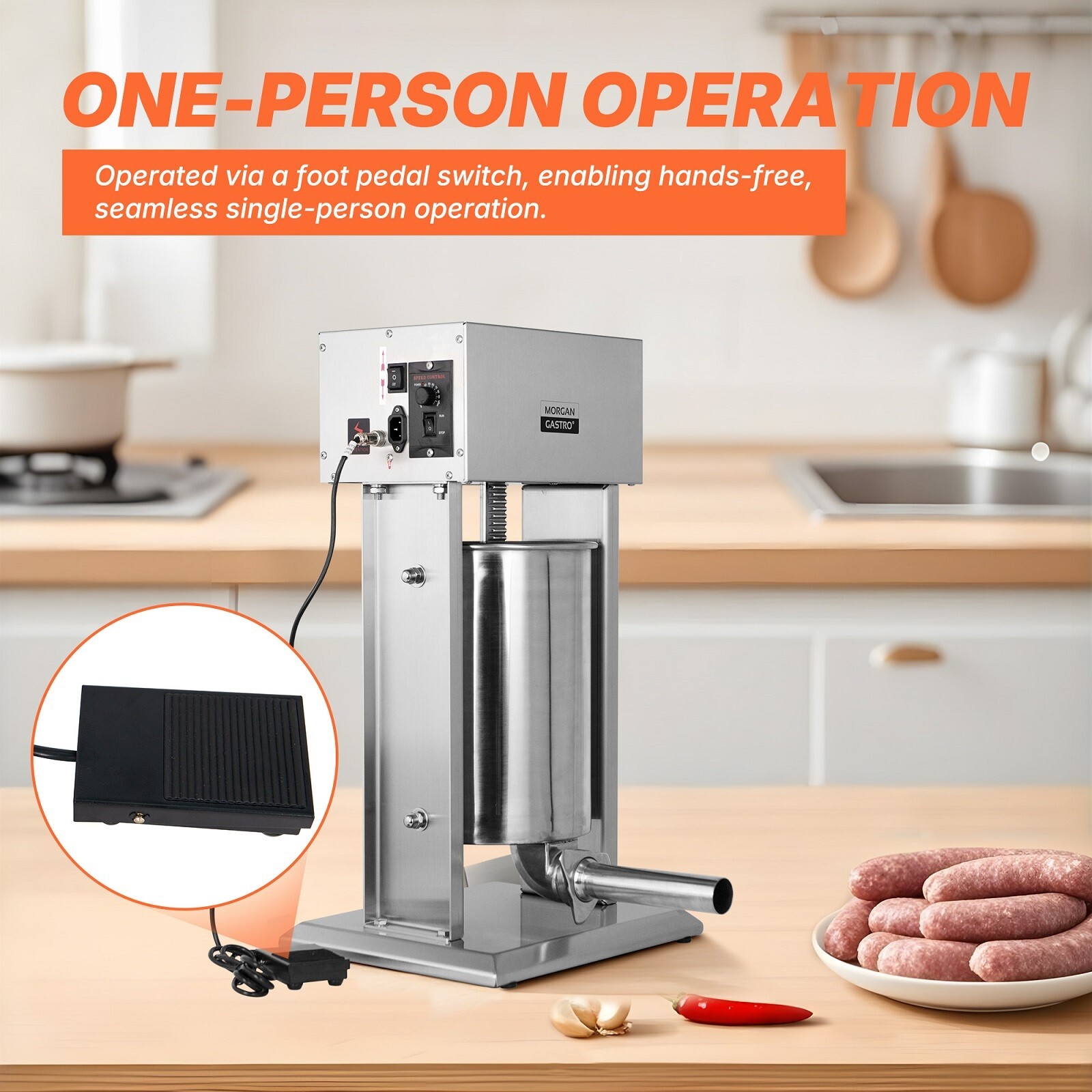 Morgangastro Electric Sausage Stuffer 10L 12L 15L Variable Speed Sausage Maker