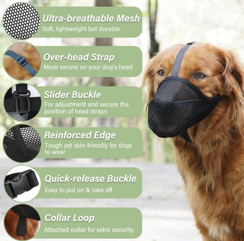 Mayerzon Breathable Mesh Dog Muzzle Adjustable Comfortable Black XS NWT