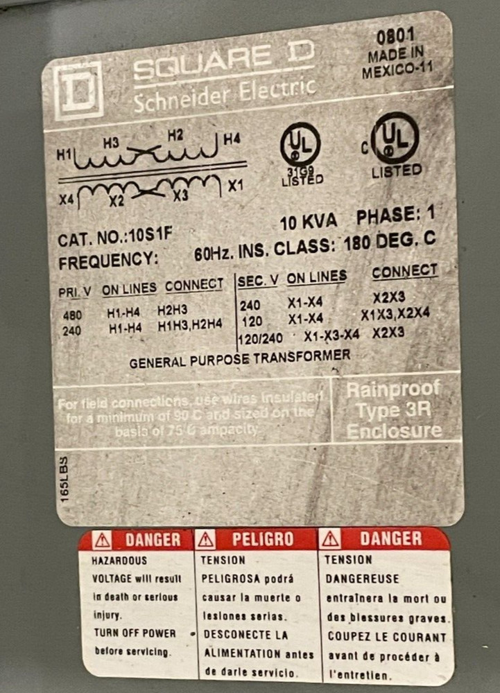 Square D 10S1F Encapsulated Dry Type Transformer 10kVA 1 Phase
