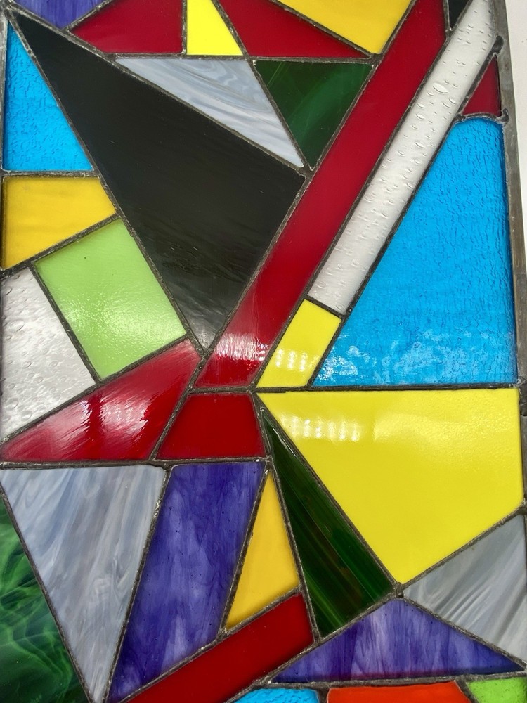 STUNNING STAINED GLASS PANEL Abstract Modern Geometric Frank Lloyd Wright Style