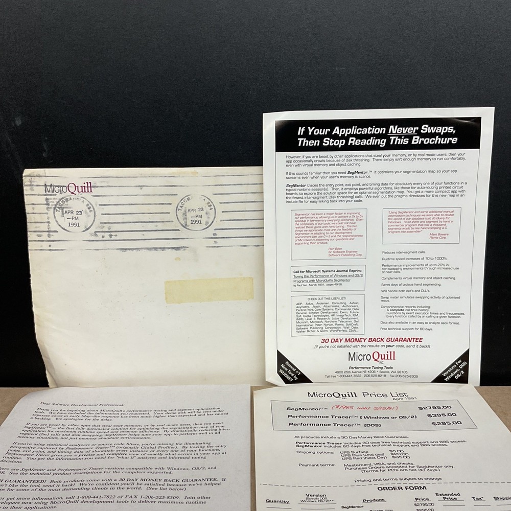 MicroQuill SegMentor Performance Tracer Price List Vintage Computing - No Disks