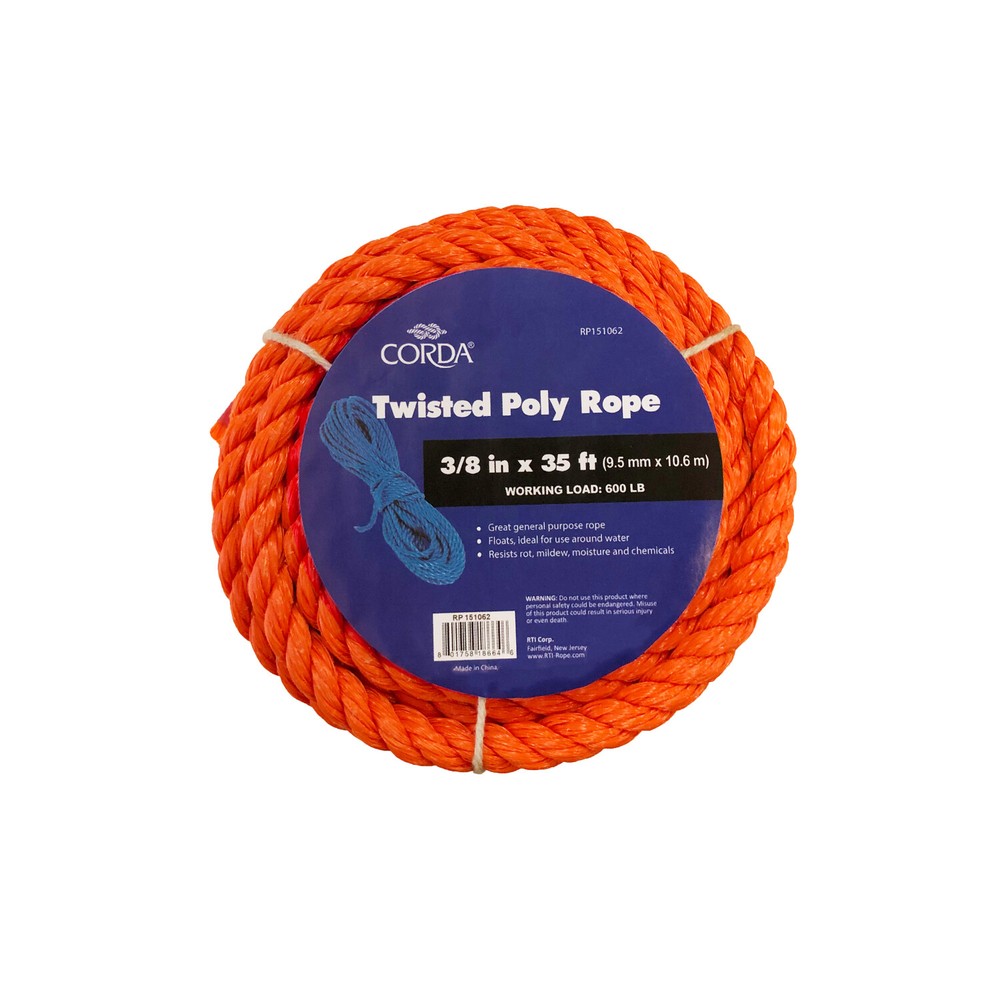 Corda 3/8in x 35ft twisted poly rope (2-PACK)
