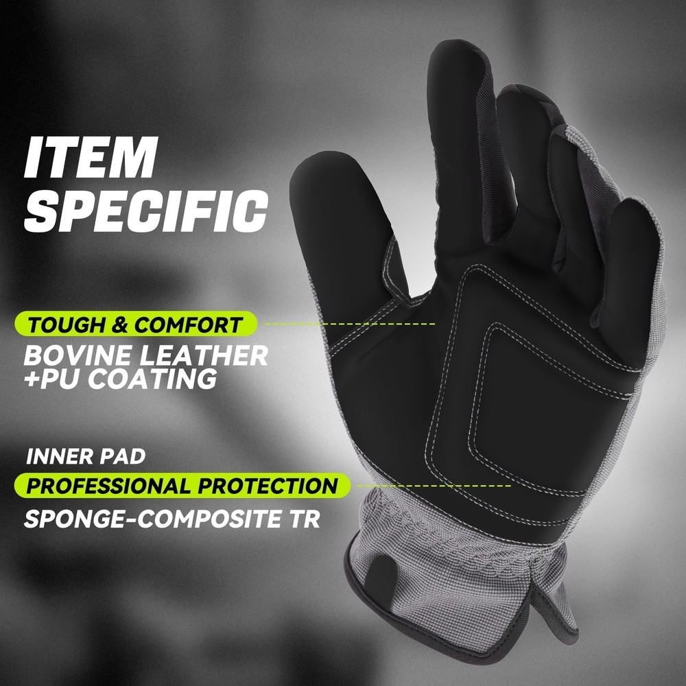 4 Pair Gray Breathable Universal Multi-Purpose Utility Mechanic Work Gloves